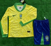 2425 Brazil Home LONG SLEEVE Kids Soccer Jersey